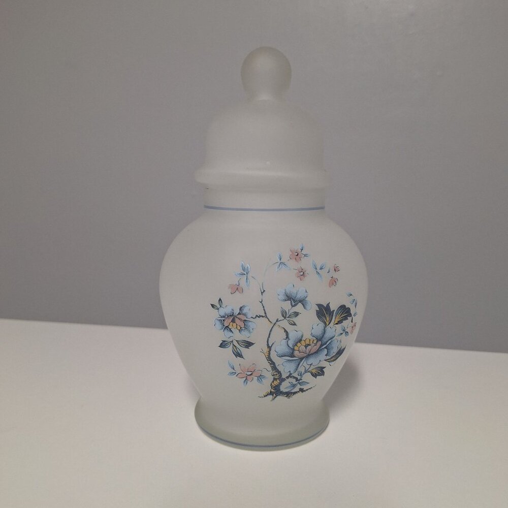 Viking USA‎ Frosted Glass Jar Bell Lid Floral Design Crystal